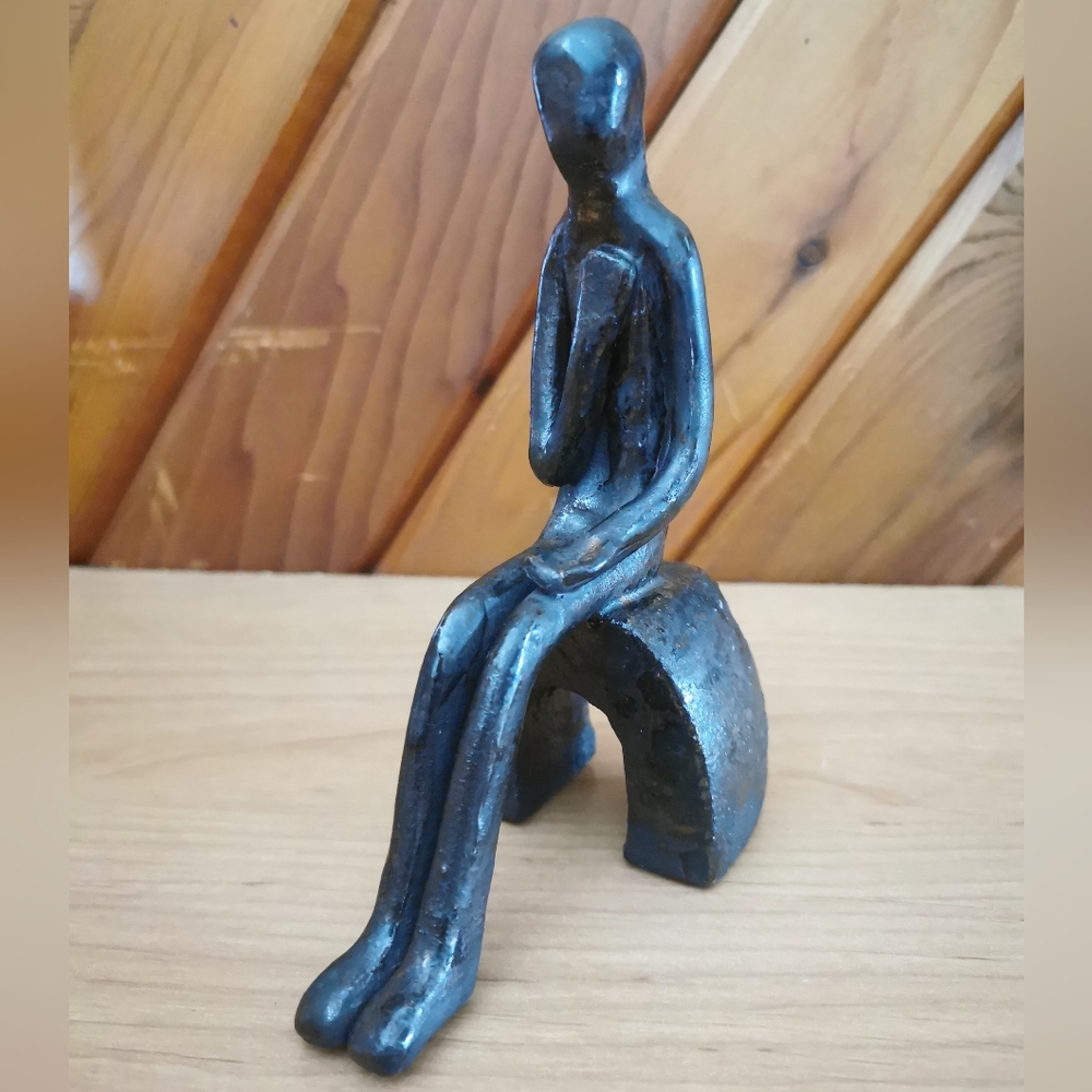 Vintage Brutalist Style Abstract Metal Sculpture – Signed Figural Art